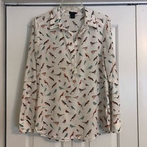 Multi Colored Button Up Bird Ann Taylor Blouse, Size M